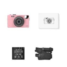 Fotocamera compatta, zoom digitale 16X, 48MP, rosa, scheda 32GB inclusa, 11,5x6,8x4,5 cm