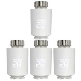 Set termostato intelligente per radiatore, controllo vocale, programmabile, Zigbee 3.0, 4 pezzi, bianco