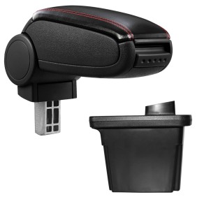 Bracciolo per auto, pro.tec, per Hyundai i30 (2007-2012), similpelle, nero con cuciture rosse - con vano portaoggetti