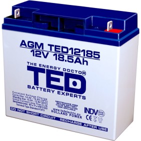 Accumulatore stazionario VRLA AGM 12V 18,5 Ah, Terminale F3 T3, TED Electric, sigillato, UPS, Back-up