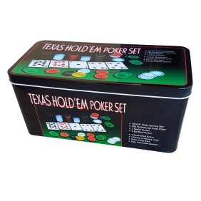Set Premium Poker Texas Hold'EM, con 200 fiches, tabellone da gioco e scatola metallica per il trasporto