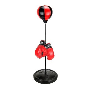 Sacco boxe con supporto metallico regolabile e guanti, giocattolo per bambini, rosso/nero, 115 cm